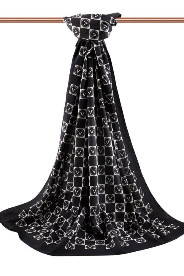 Luxury Medina Silk Shawl - Black & Cream - TryAladdin