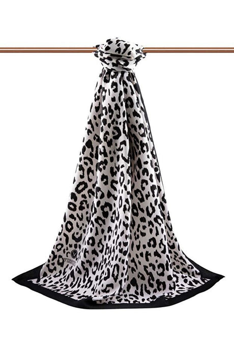 Luxury Medina Silk Shawl - Black & White Leopard Print - TryAladdin