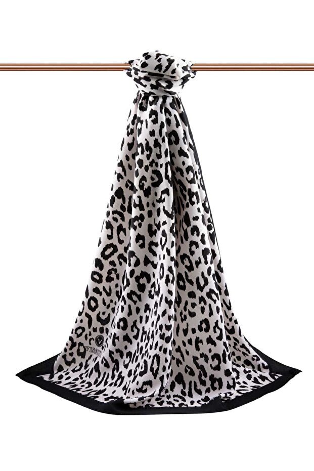 Luxury Medina Silk Shawl - Black & White Leopard Print - TryAladdin