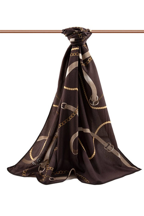 Luxury Medina Silk Shawl - Brown Chain Belt Pattern - TryAladdin