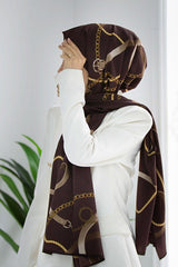 Luxury Medina Silk Shawl - Brown Chain Belt Pattern - TryAladdin