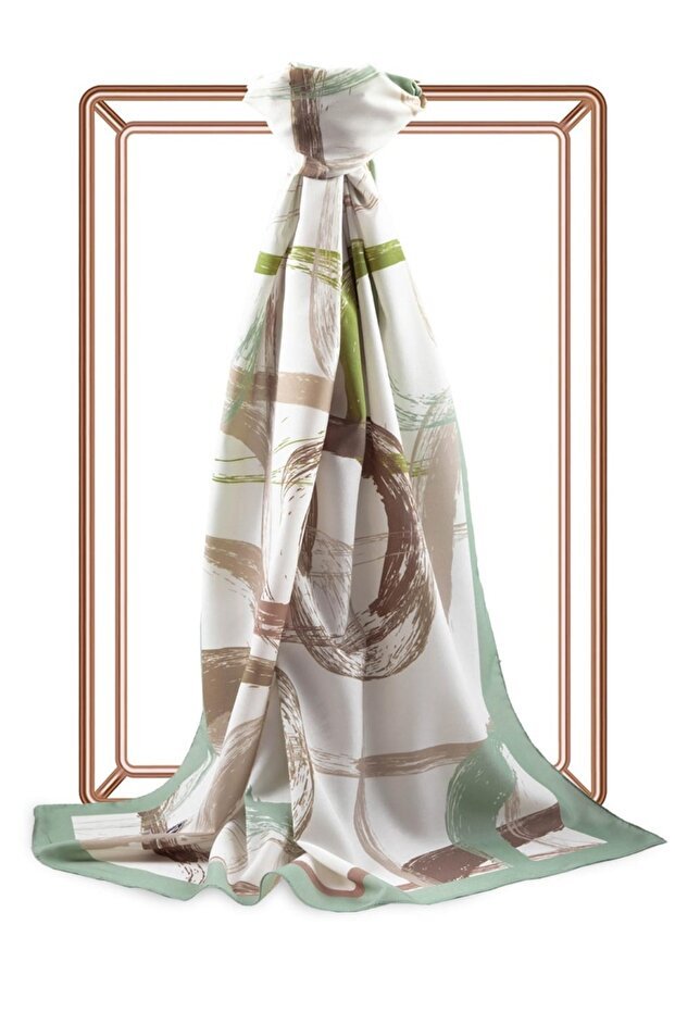 Luxury Medina Silk Shawl - Cream & Sea Green - TryAladdin