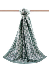 Luxury Medina Silk Shawl - Dark Mint Geometric - TryAladdin