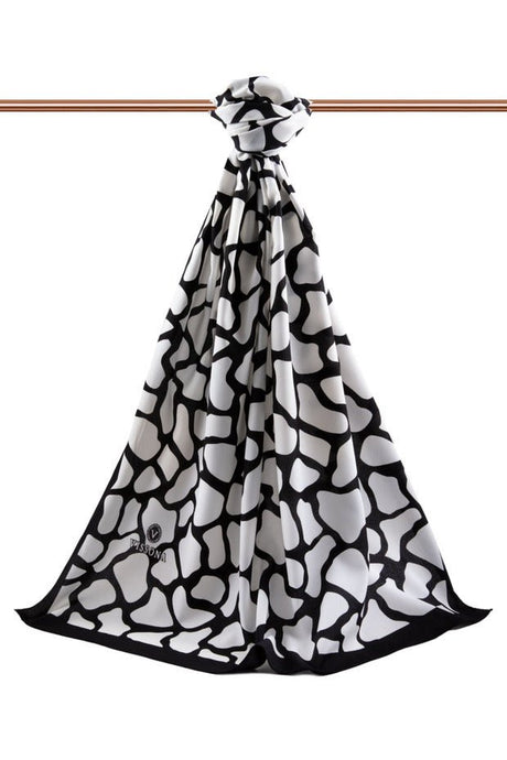 Luxury Medina Silk Shawl - Geometric Black & White - TryAladdin