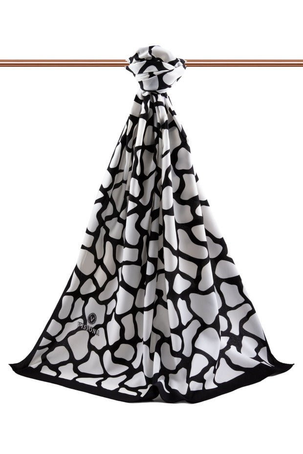 Luxury Medina Silk Shawl - Geometric Black & White - TryAladdin