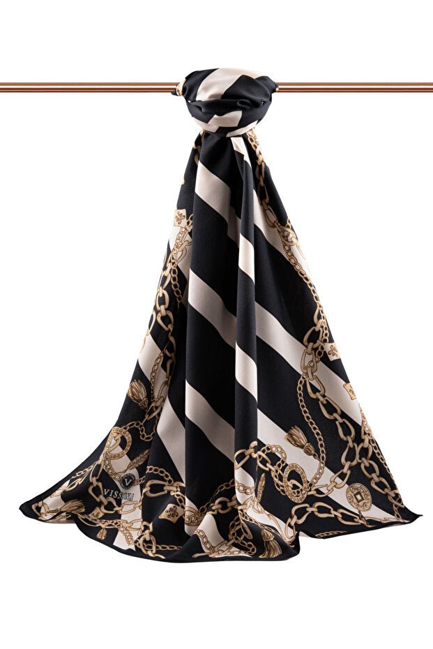 Luxury Medina Silk Shawl - Striped & Chain Pattern - TryAladdin