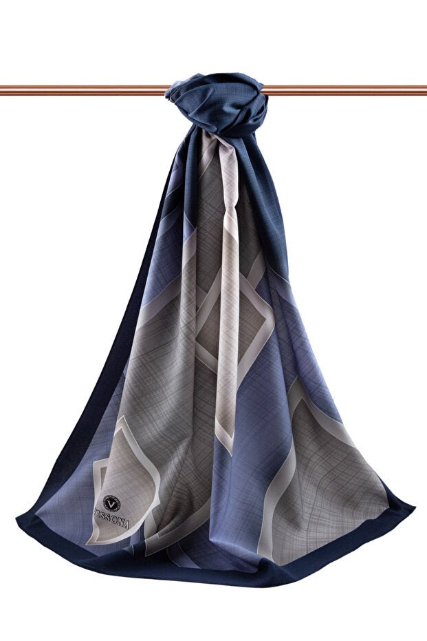 Luxury Medina Silk Textured Wrinkle - Free Shawl - Navy Indigo - TryAladdin