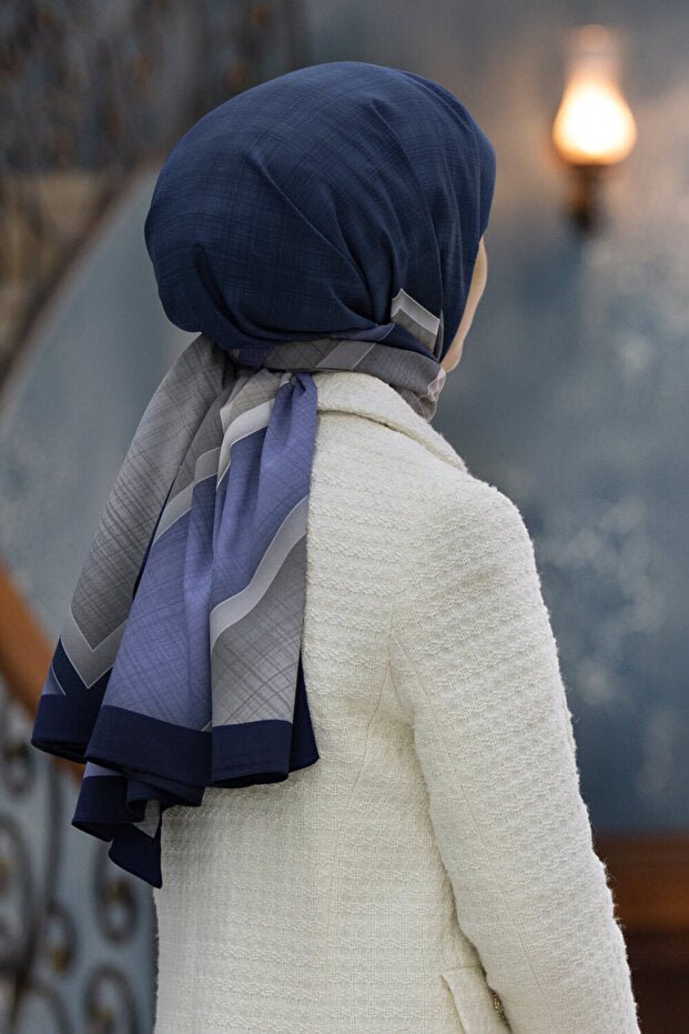 Luxury Medina Silk Textured Wrinkle - Free Shawl - Navy Indigo - TryAladdin