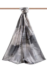 Luxury Medine Silk Shawl - Grey Geometric, Wrinkle - Free - TryAladdin