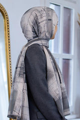 Luxury Medine Silk Shawl - Grey Geometric, Wrinkle - Free - TryAladdin