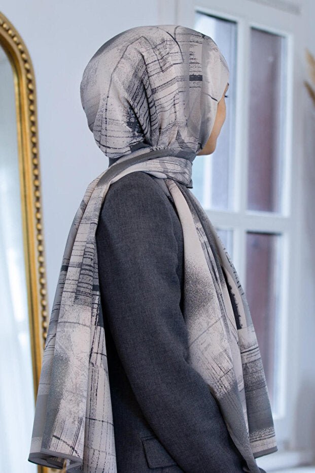 Luxury Medine Silk Shawl - Grey Geometric, Wrinkle - Free - TryAladdin