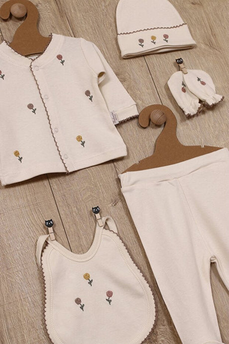 Luxury Newborn Girl Rose Embroidered 100% Cotton Layette Set - 5 - Piece Set - TryAladdin