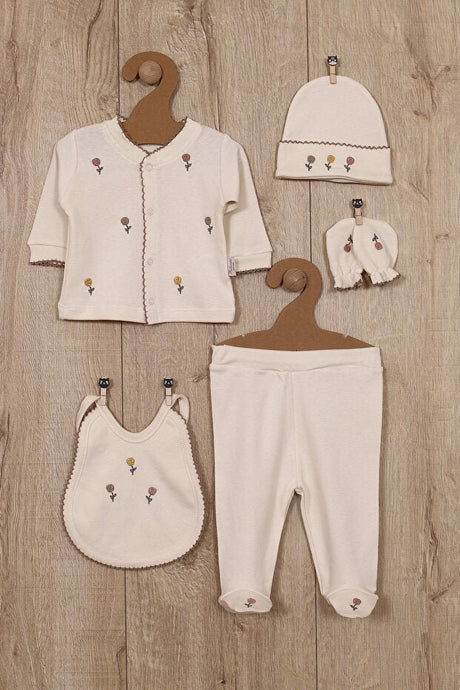 Luxury Newborn Girl Rose Embroidered 100% Cotton Layette Set - 5 - Piece Set - TryAladdin