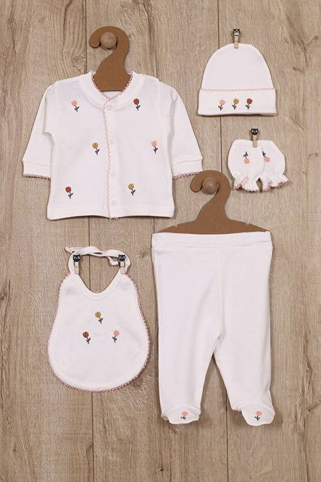 Luxury Rose Embroidered 100% Cotton 5 - Piece Newborn Girl Layette Gift Set - 850g - TryAladdin