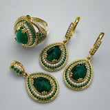 Luxury Turkish Ottoman Style Emerald Jewelry Set | Handmade 925 Sterling Silver Necklace, Ring, Earrings & Bracelet Gift - TryAladdin