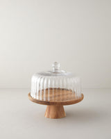 Premium Acacia Wood Glass Cake Display Dome Clear