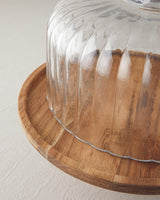 Premium Acacia Wood Glass Cake Display Dome Clear