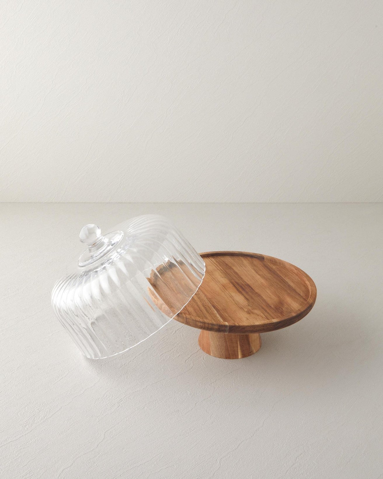 Premium Acacia Wood Glass Cake Display Dome Clear