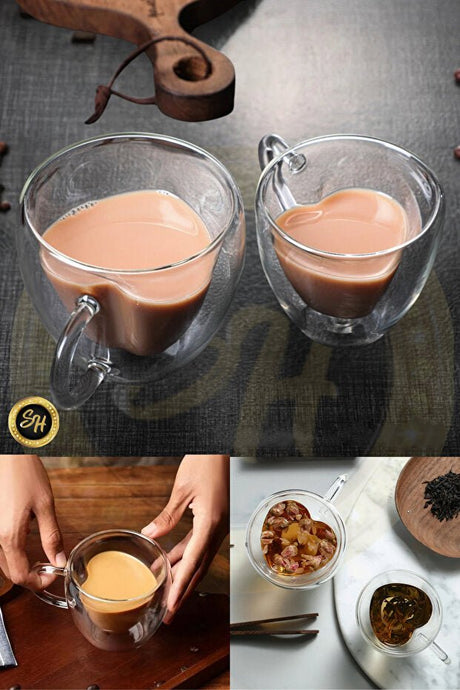 M Mimoza Park Premium Double Wall Heart Espresso Glass Cups - 180ml Set of 2 - TryAladdin