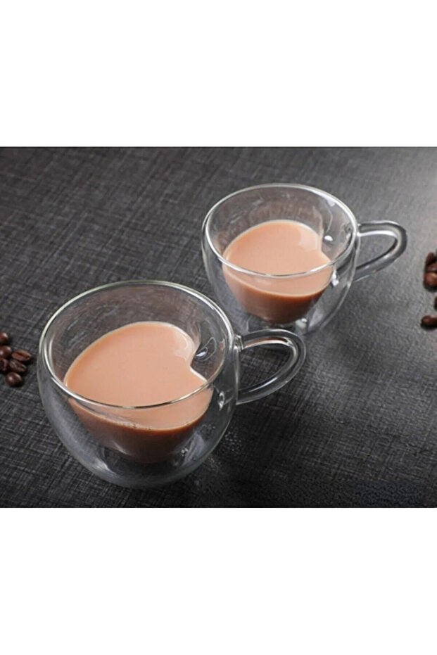 M Mimoza Park Premium Double Wall Heart Espresso Glass Cups - 180ml Set of 2 - TryAladdin