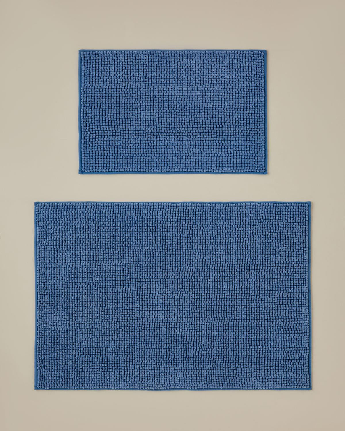 Premium Non Slip Macaroni Texture Bathroom Mat Set   Blue