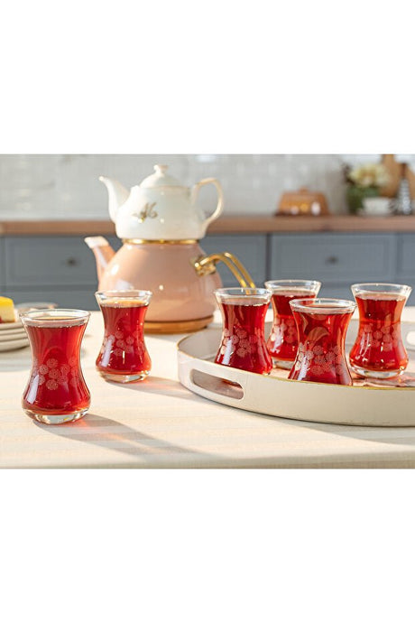 Madame Coco Lavem White Flowers Turkish Tea Glass Set - 6 x 155ml - TryAladdin