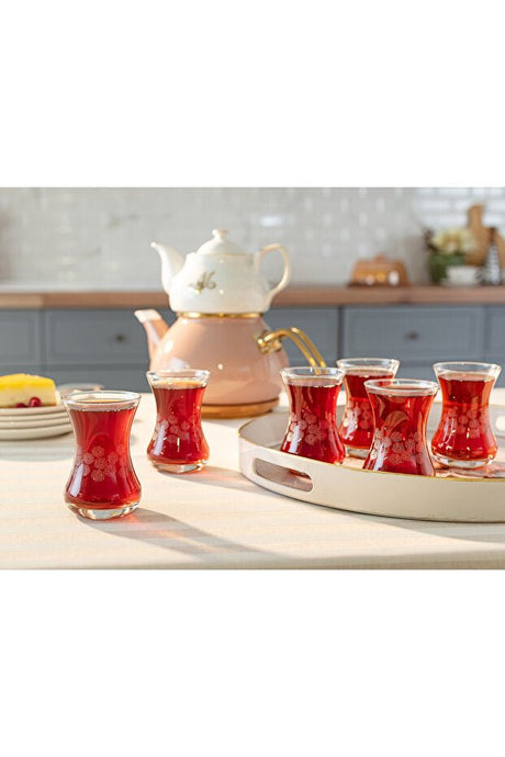 Madame Coco Lavem White Flowers Turkish Tea Glass Set - 6 x 155ml - TryAladdin