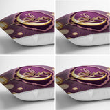 Magenta - Colored Gold Mubarak Writing Decorative Runner and Cushion Pillow Cover Set - TryAladdin