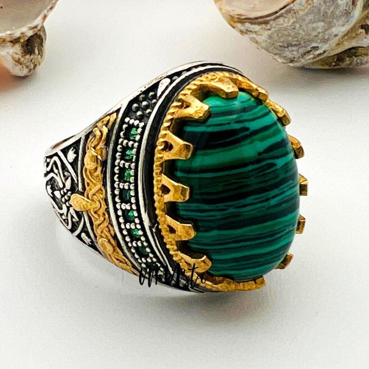 Mens Malachite Crystal Ring Malachite Stone Men's Ring