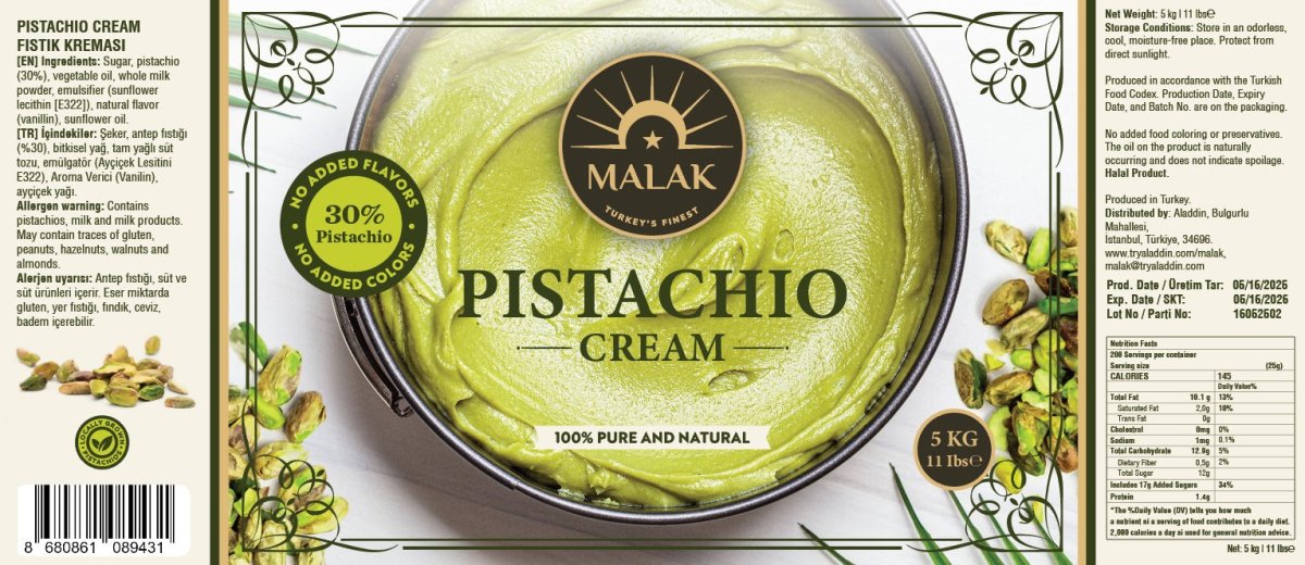 Pistachio Cream with 30% Pistachio - 1.1. lb (5 Kg) Bulk Tub – Aladdin