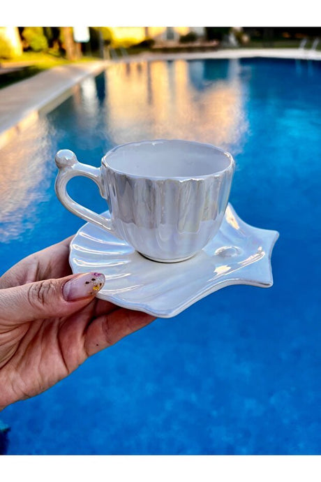 Mamaliza Premium Pearlized Oyster Ceramic Turkish Coffee Cup Set - 6 - Piece - TryAladdin