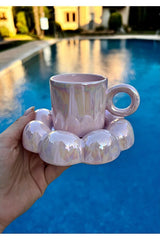 Mamaliza Premium Pink Mother - of - Pearl Ceramic Turkish Coffee Espresso Cup Set - Set of 2 - TryAladdin