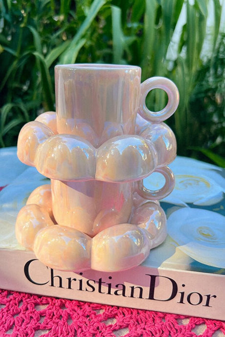 Mamaliza Premium Pink Mother - of - Pearl Ceramic Turkish Coffee Espresso Cup Set - Set of 2 - TryAladdin