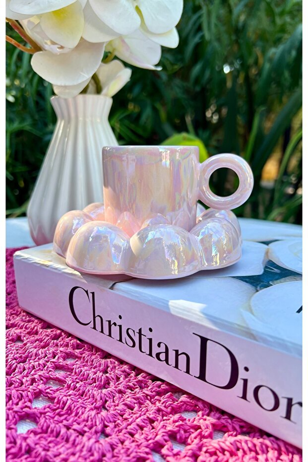 Mamaliza Premium Pink Mother - of - Pearl Ceramic Turkish Coffee Espresso Cup Set - Set of 2 - TryAladdin