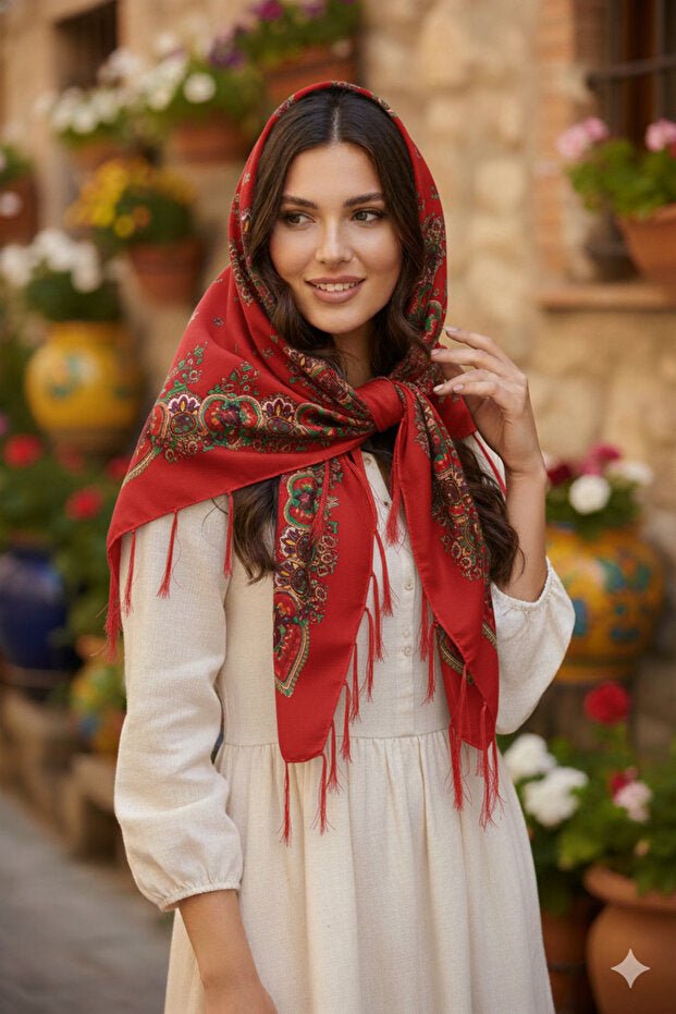 新品　幾何学模様　タッセル付き　スカーフ　エルフィンフォルク　マフラー　ストール 新品幾何学模様タッセル付きスカーフエルフィンフォルクマフラーストール