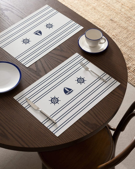 Marine Theme 4 - Piece Placemat Set - White & Navy Blue - TryAladdin