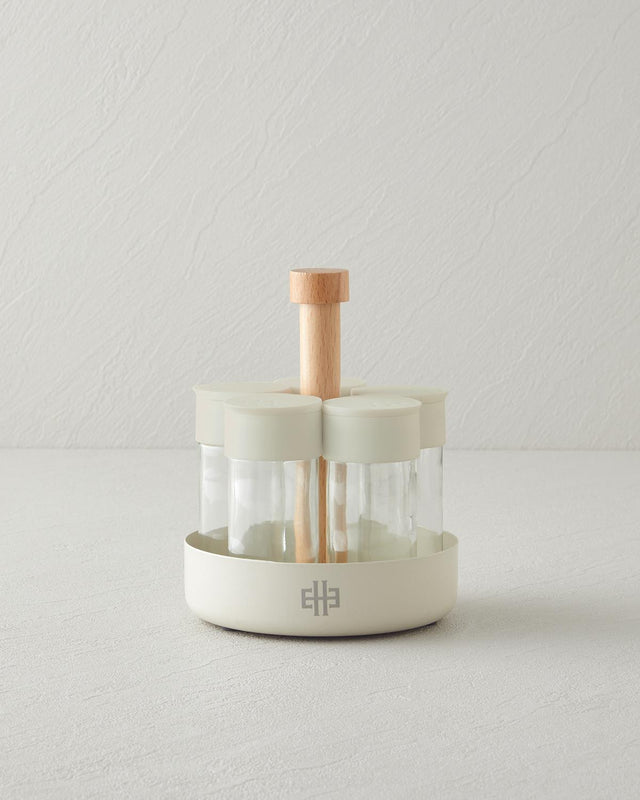 Professional 6-Piece Glass Spice Jar Set - Cream Finish