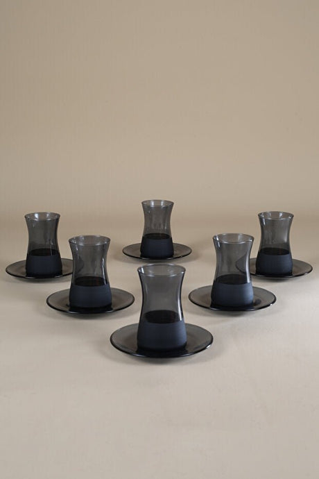 Matte Black Professional Turkish Tea Set - 12 - Piece Set - TryAladdin