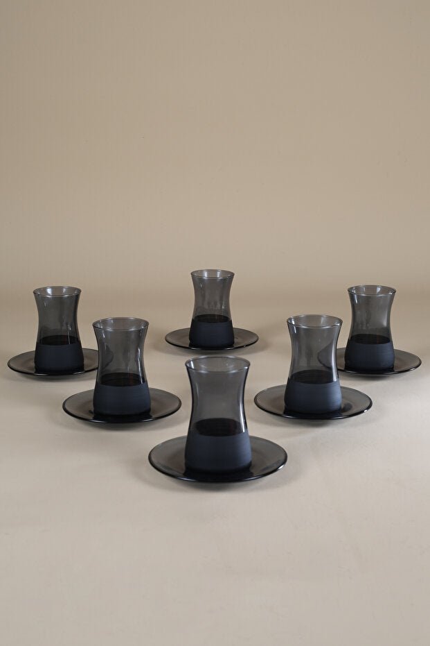Matte Black Professional Turkish Tea Set - 12 - Piece Set - TryAladdin
