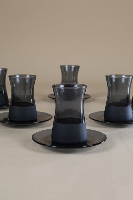 Matte Black Professional Turkish Tea Set - 12 - Piece Set - TryAladdin