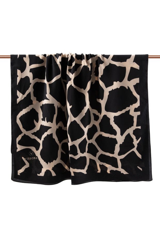 Medina Silk Shawl - Black & Beige Stone Pattern - TryAladdin