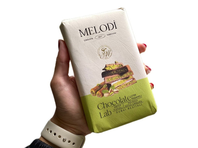 Melodi Premium Dubai Chocolate with 65% Pistachio Kadayif Filling & Milk Chocolate (300g)