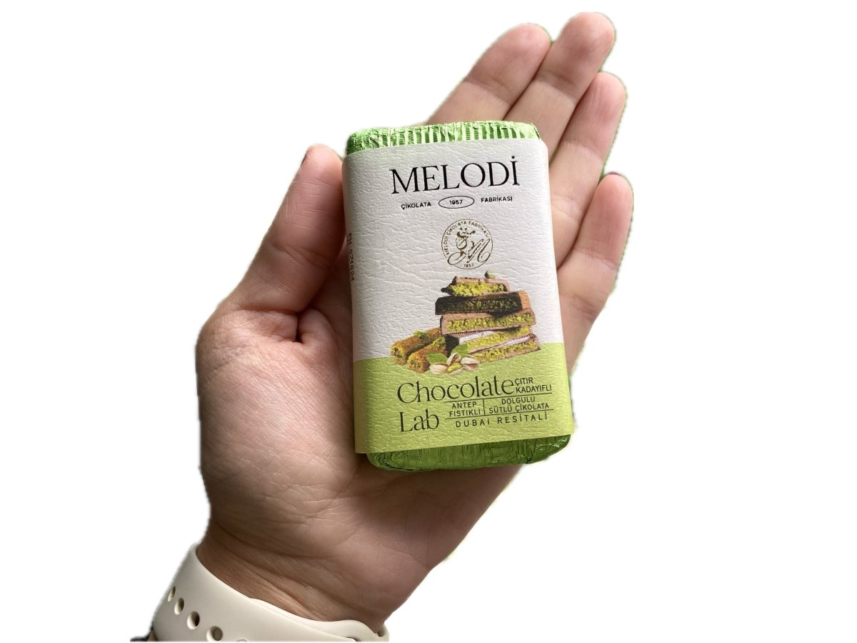 Melodi Premium Dubai Chocolate with 65% Pistachio Kadayif Filling & Milk Chocolate (90g)