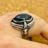 Men Black Onyx Silver Ring