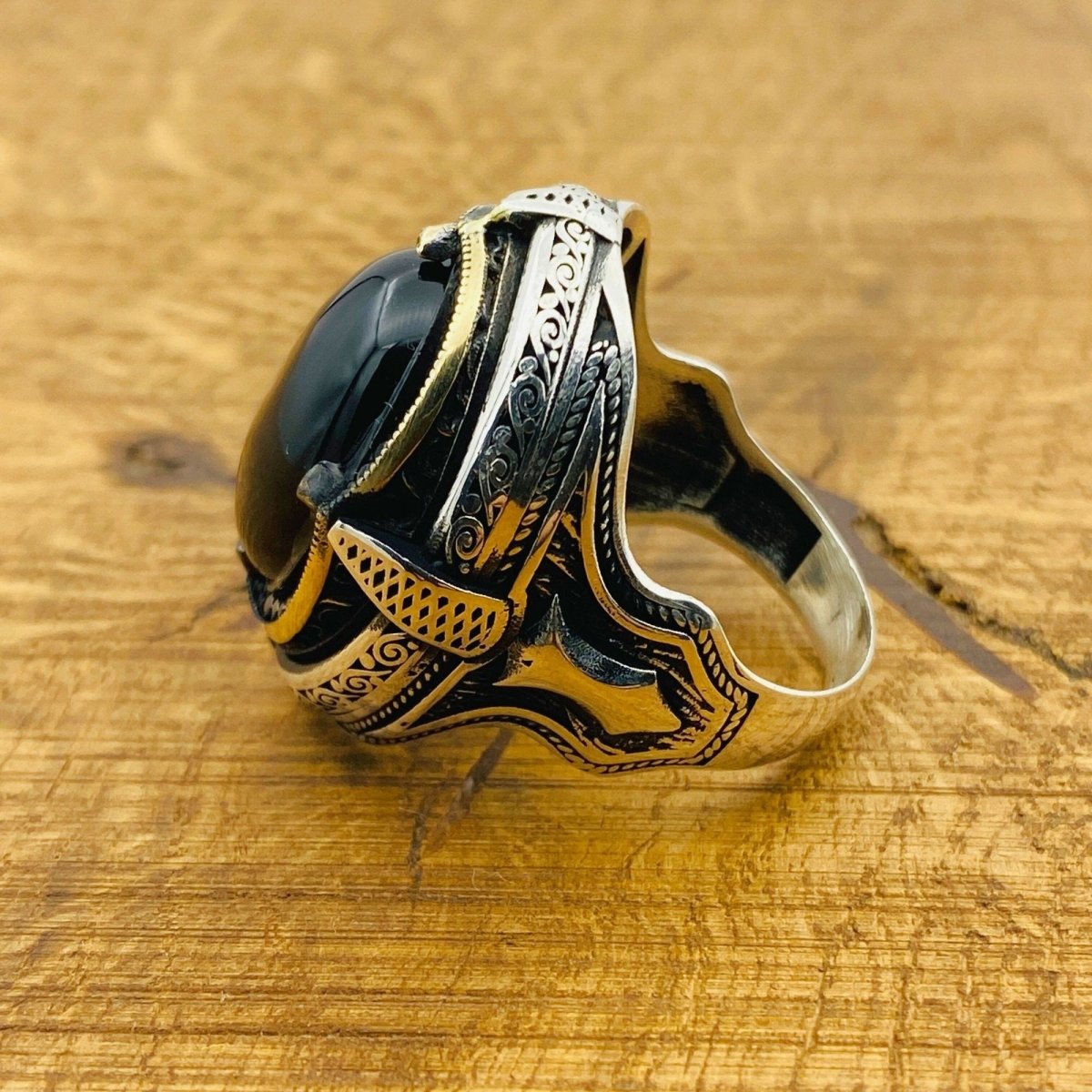 Men Black Onyx Silver Ring