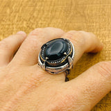 Men Black Onyx Silver Ring