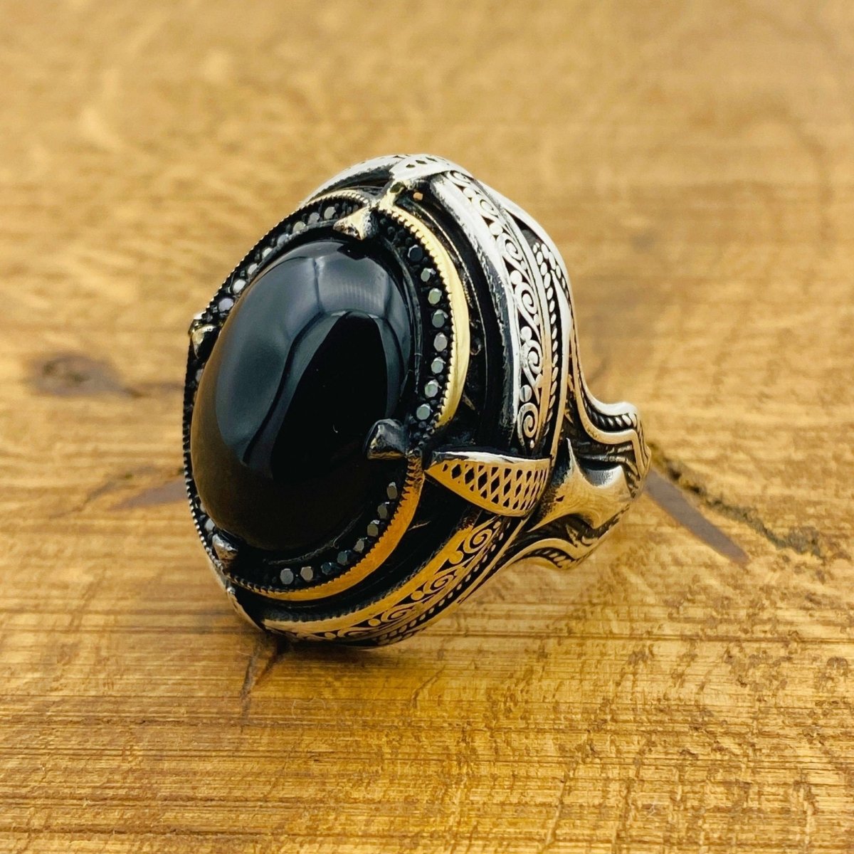 Men Black Onyx Silver Ring