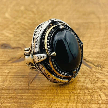 Men Black Onyx Silver Ring