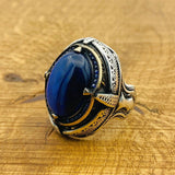 Men Blue Lapis Lazuli Silver Ring