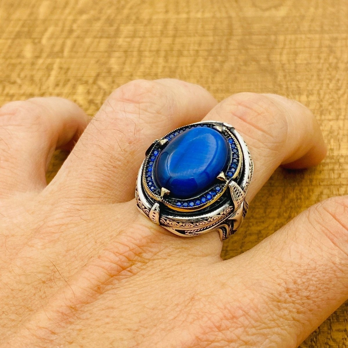 Men Blue Lapis Lazuli Silver Ring